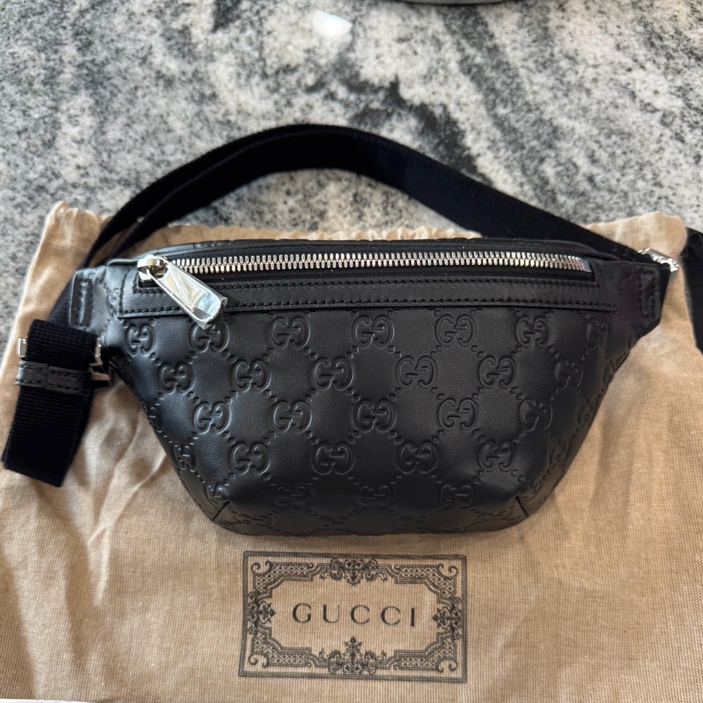 Gucci Black GG Embossed Tennis Belt Bag